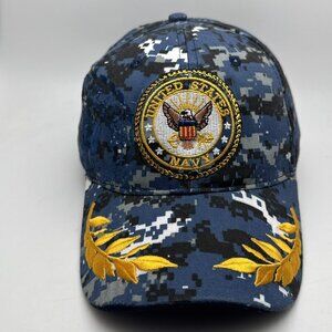 US Navy Blue Digital Camo Hat Scrambled Eggs USN Embroidered Cap Adjustable